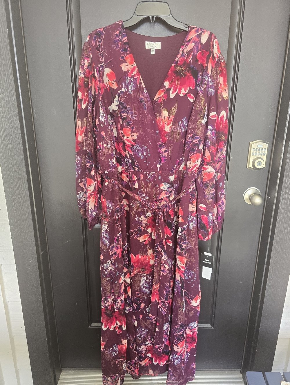 Signature by Robbie Bee Floral Wrap Dress 24W Burgundy Pink Long Sleeve Midi NWT - Picture 10 of 12